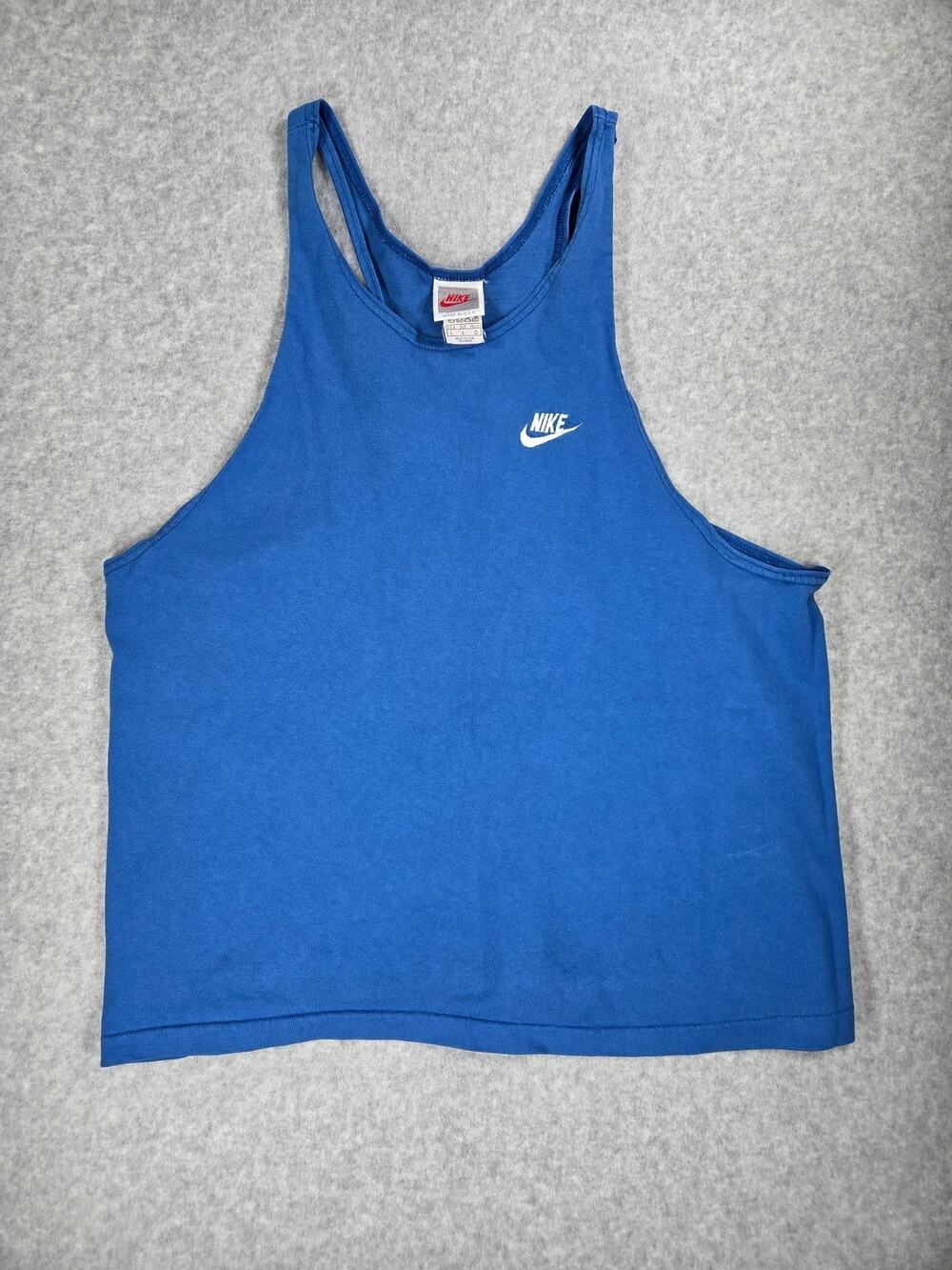 Vintage Nike White Tag Crop Tank Top Size L Royal Blue Made In USA 90s